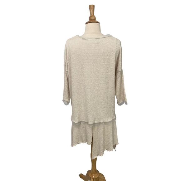 Luukaa Cream Crinkle Knit Cardigan Tank SET Lagenlook Modern Unique Size 8 / 10 - Picture 4 of 12